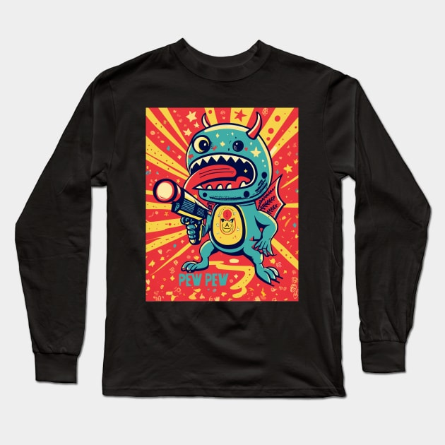 pew pew robot alien Long Sleeve T-Shirt by Kingrocker Clothing